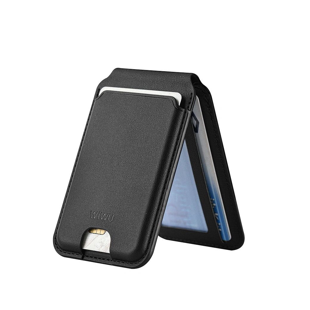 Carteira Magnética 2 em 1 WiWU (MW-003) | Porta-Cartões Ultrafino em Couro PU com Suporte Multi-Ângulo (3 Posições) para iPhone MagSafe