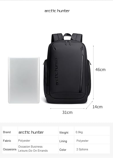 Arctic Hunter New B00554 – Mochila Resistente à Água com Compartimento para Laptop 15,6” Cor: Cinza (GREY) / Preto (BLACK)