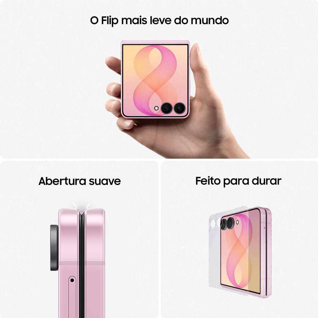 Smartphone Dobrável Samsung Galaxy Z Flip8 5G 12GB RAM 256GB Tela 6,9" Dynamic AMOLED 2X Processador Exynos 2600