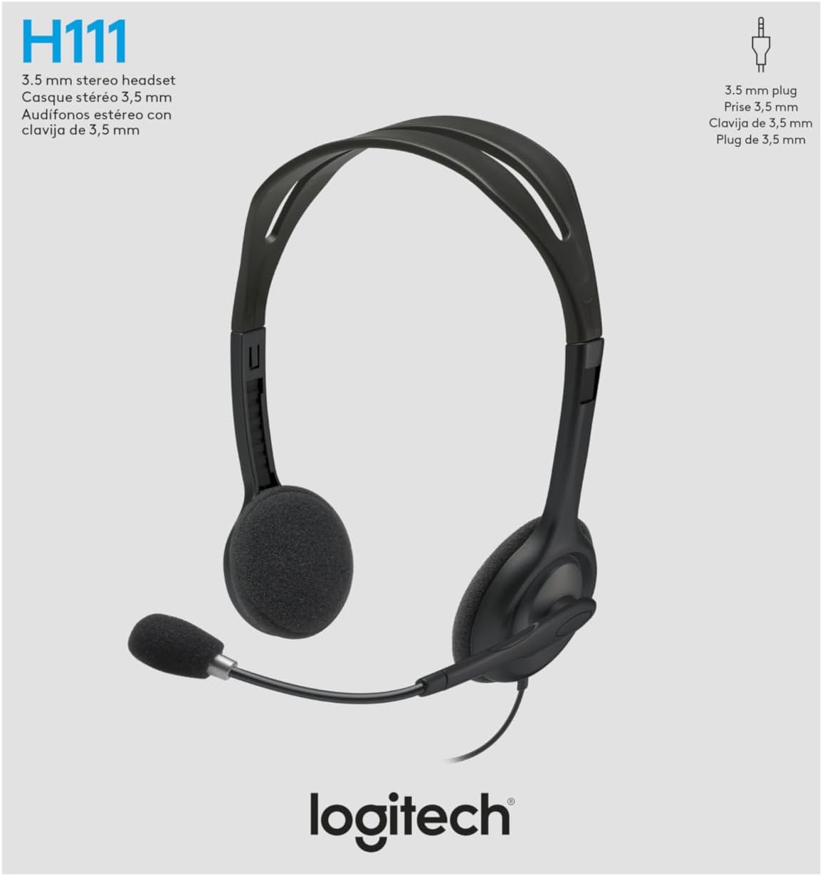 Headset Estéreo Logitech H111 On-Ear com Microfone Giratório P2 Único (Preto)