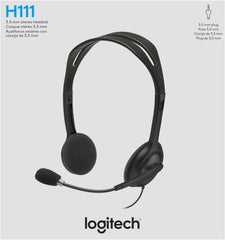 Headset Estéreo Logitech H111 On-Ear com Microfone Giratório P2 Único (Preto)
