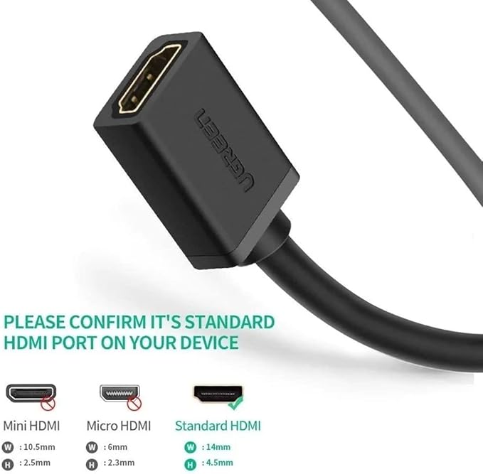 UGREEN 10141 – Cabo de Extensão HDMI 1 Metro (4K, 3D, Alta Velocidade, HDMI Macho para Fêmea)
