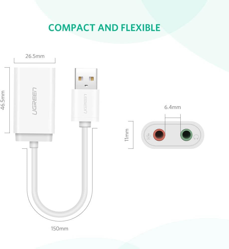 UGREEN 30143 – Adaptador de Som Externo USB para Saída de Áudio 3,5 mm