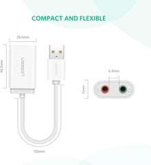 UGREEN 30143 – Adaptador de Som Externo USB para Saída de Áudio 3,5 mm