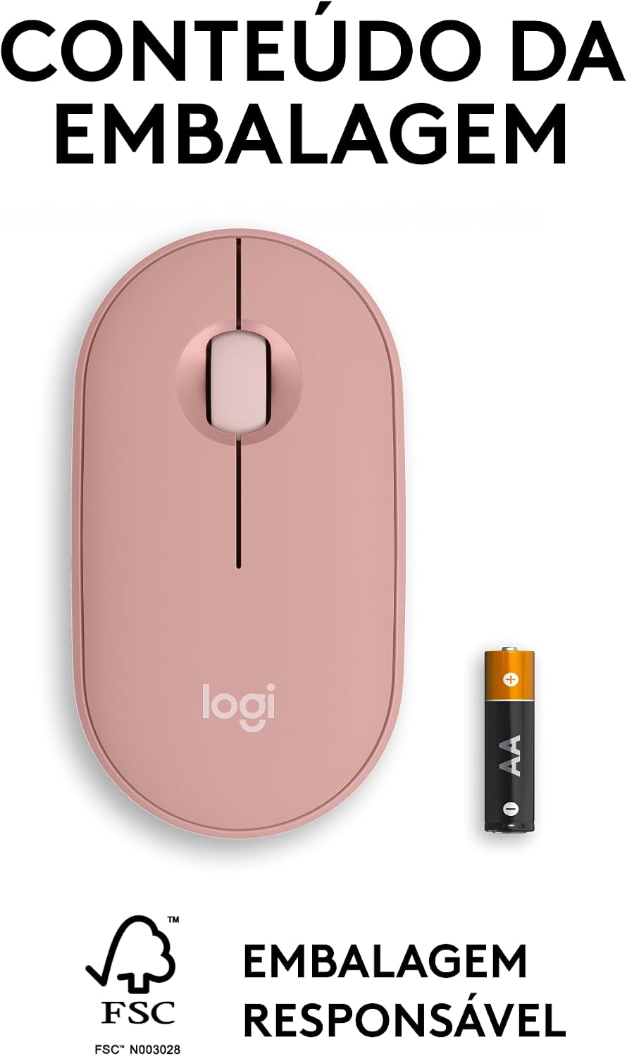 Rato Sem Fio Logitech Pebble M350s Silent Touch Conexão Dupla Bluetooth e Logi Bolt 4000 DPI Rosa e Sand