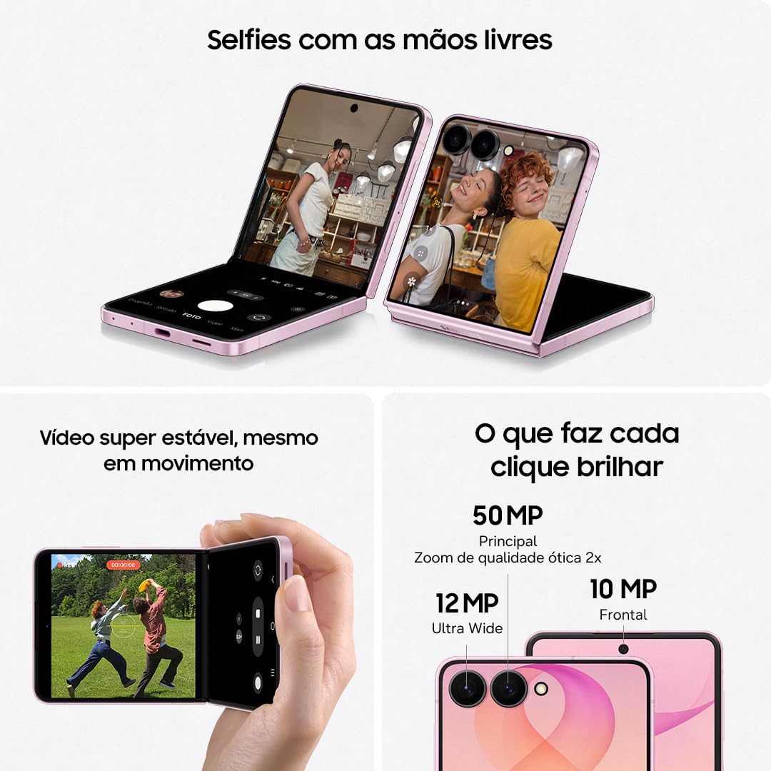 Smartphone Dobrável Samsung Galaxy Z Flip8 5G 12GB RAM 256GB Tela 6,9" Dynamic AMOLED 2X Processador Exynos 2600