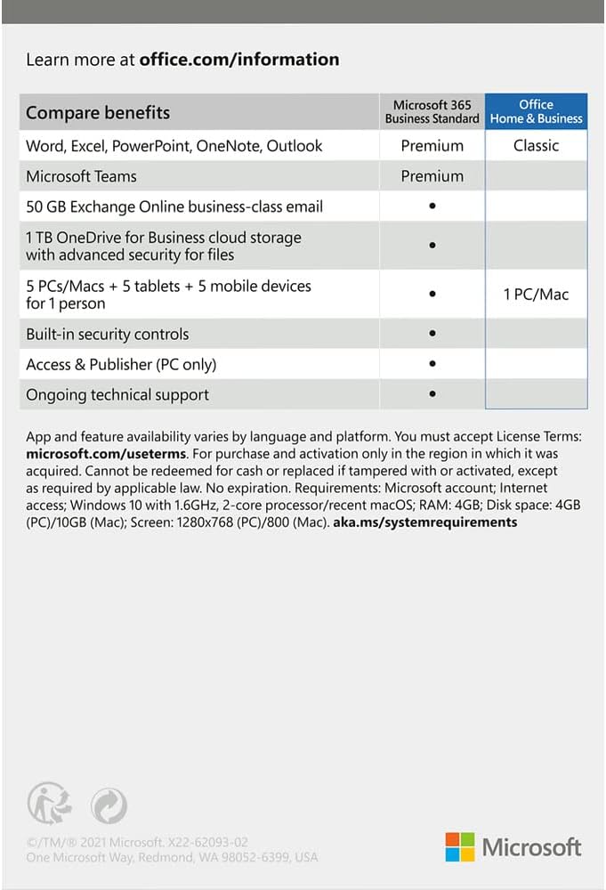 MICROSOFT OFFICE HOME & BUSINESS 2021 Tipo de Licença: Licença Perpétua (Pagamento Único) | Utilizador: 1 Utilizador (PC ou Mac) | Foco: PMEs e Uso Profissional