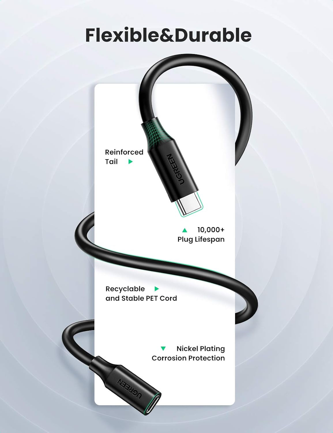UGREEN USB-C/M para USB-C/F Gen2 5A Cabo de Extensão 1m (Preto) – 10387