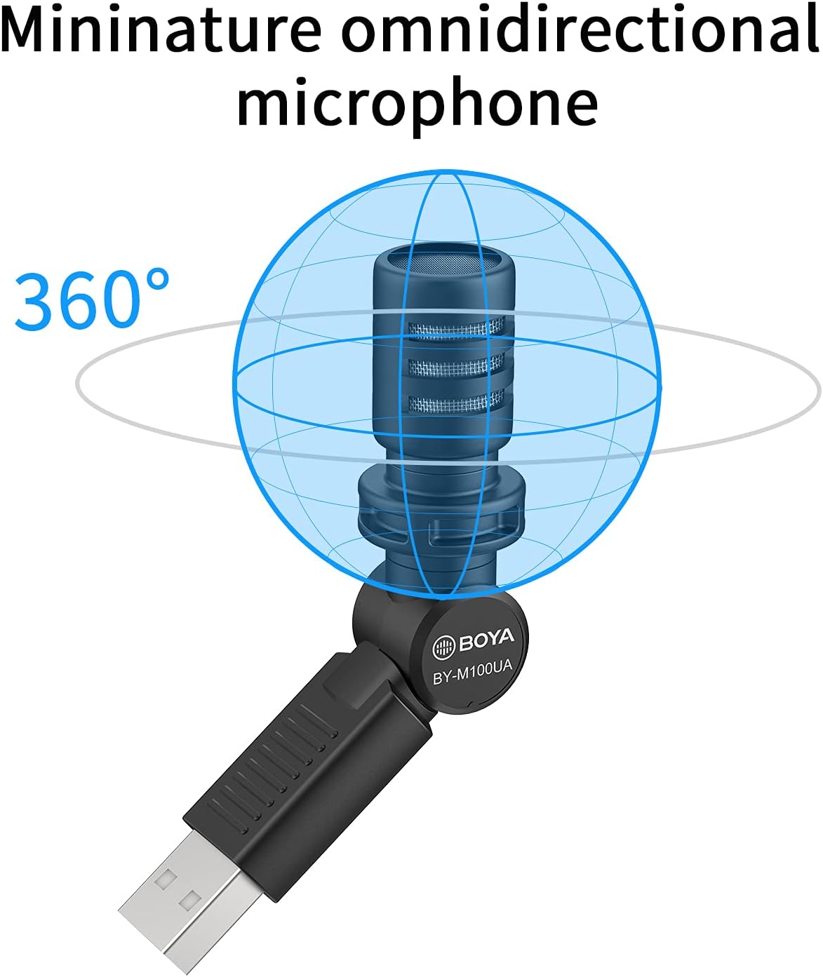 BOYA BY‑M100UA – Microfone Condensador Miniatura USB‑A (Plug & Play)
