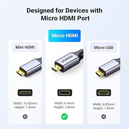 UGREEN 4K Micro HDMI to HDMI Cable 6.6FT, Aluminum Shell Braided 18Gbps 4K 60Hz HDR 3D ARC