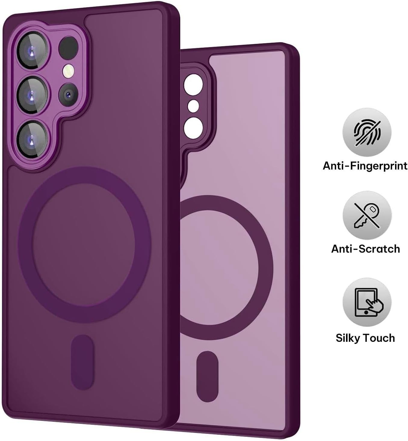 Capa Moobifi Clear Matte MagSafe com Proteção Dedicada de Câmara para Smartphone Samsung Galaxy S26 Ultra (LHA54) - Transparente Fosca / Roxo Violeta