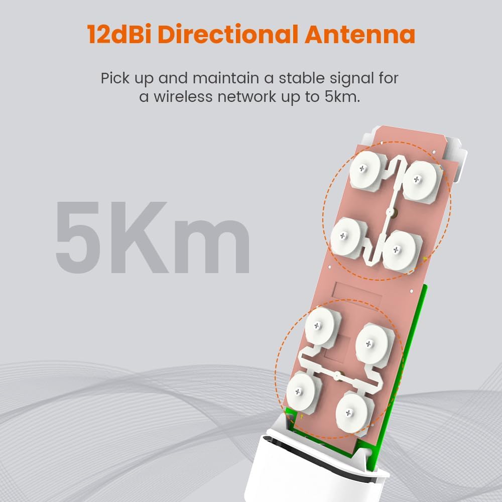 Router Antena Exterior Tenda O3 V2.0 Point-to-Point CPE 5km | Velocidade 150Mbps na Frequência 2,4GHz, Antena Direcional de 12dBi, Proteção IP64 À Prova de Água e Suporte PoE
