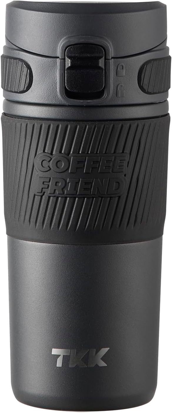 Caneca de Café de Viagem TKK-2001 | 500ml em Aço Inoxidável com Isolamento e Tampa Flip – Rosa & Preto