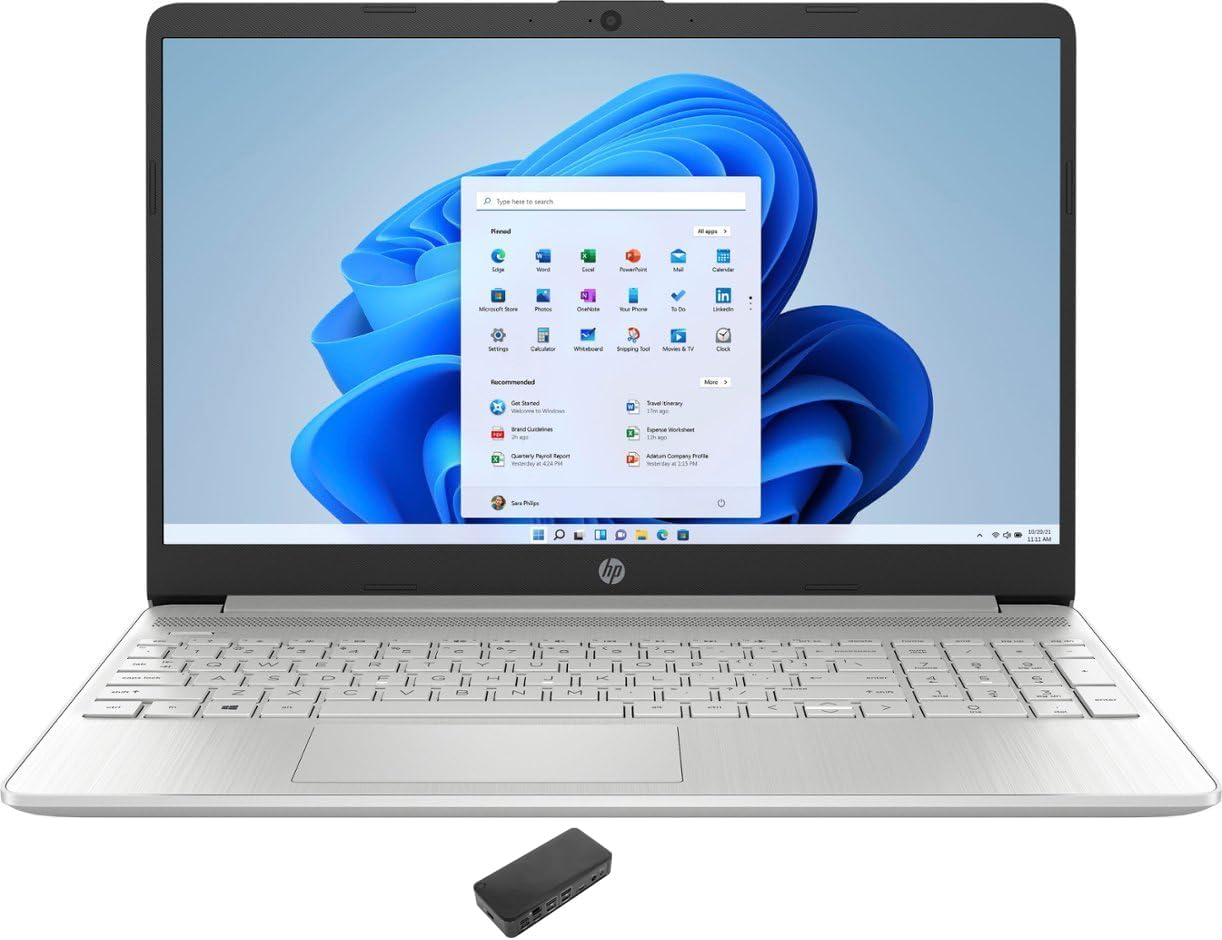 HP 15s-fq0008nia School & Business Laptop (Intel Celeron N4120 4-Core, 4GB RAM, 256GB PCIe SSD, Intel UHD 600, 15.6" 60 Hz HD (1366x768), WiFi, Bluetooth, Webcam, Win 11 Home) with USB-C Dock