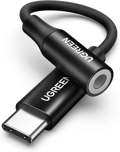 Adaptador Áudio UGREEN AV161 (50631) USB Tipo-C para Fêmea 3,5mm com Chip DAC Integrado Cabo Trançado 10cm Preto