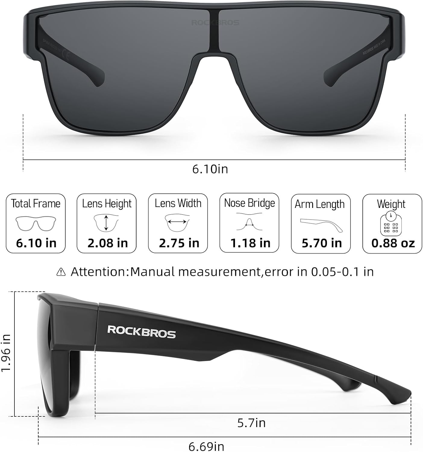 ROCKBROS Polarized Fit Over Glasses Sunglasses – Óculos Envelopantes Polarizados com Proteção UV400 (Unissex)