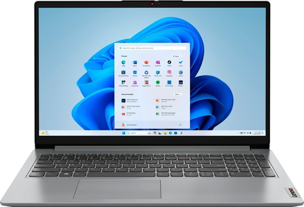 Laptop IdeaPad 1 15IAU7 com tela HD de 15,6 polegadas,processador Core i3-1215U, 4 GB de RAM, SSD de 256 GB.