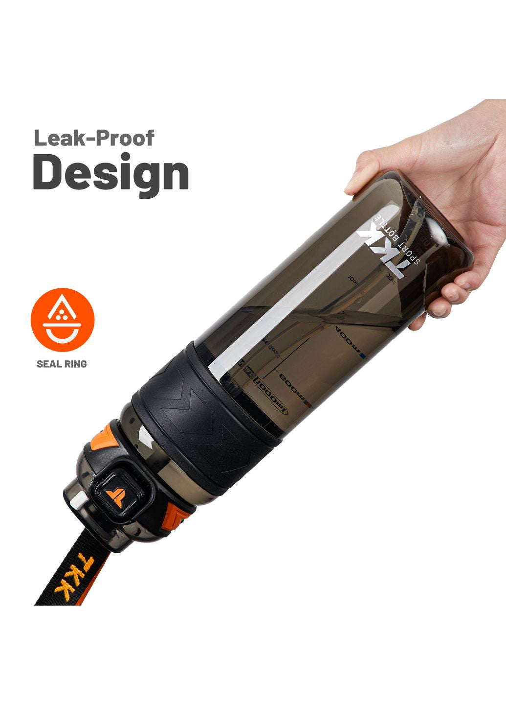 Garrafa de Água Tritan TKK-1020 | 1000ml com Canudo e Design Ergonómico – Orange & Black