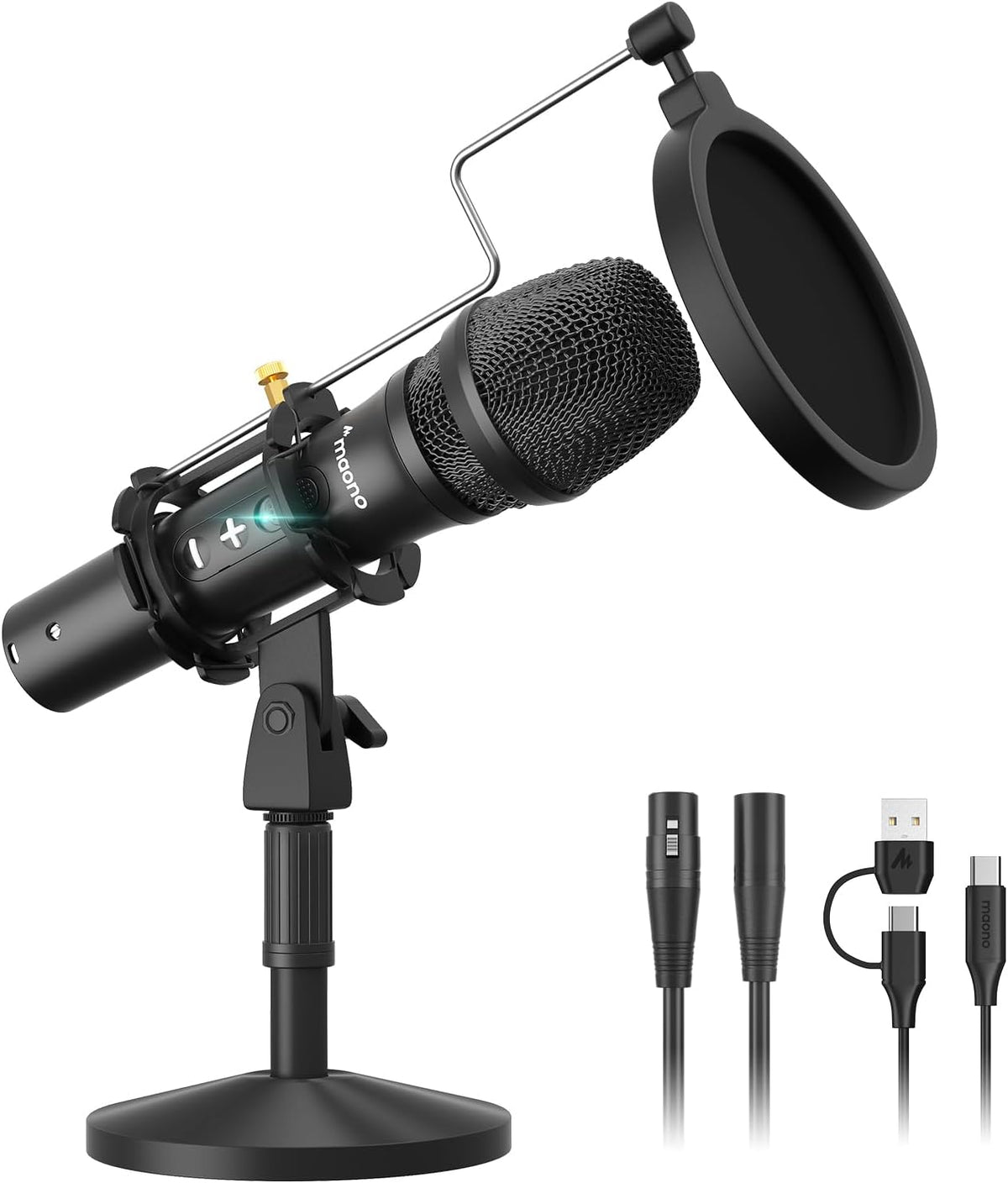 Microfone Dinâmico MAONO HD300T USB/XLR com Kit de Estúdio