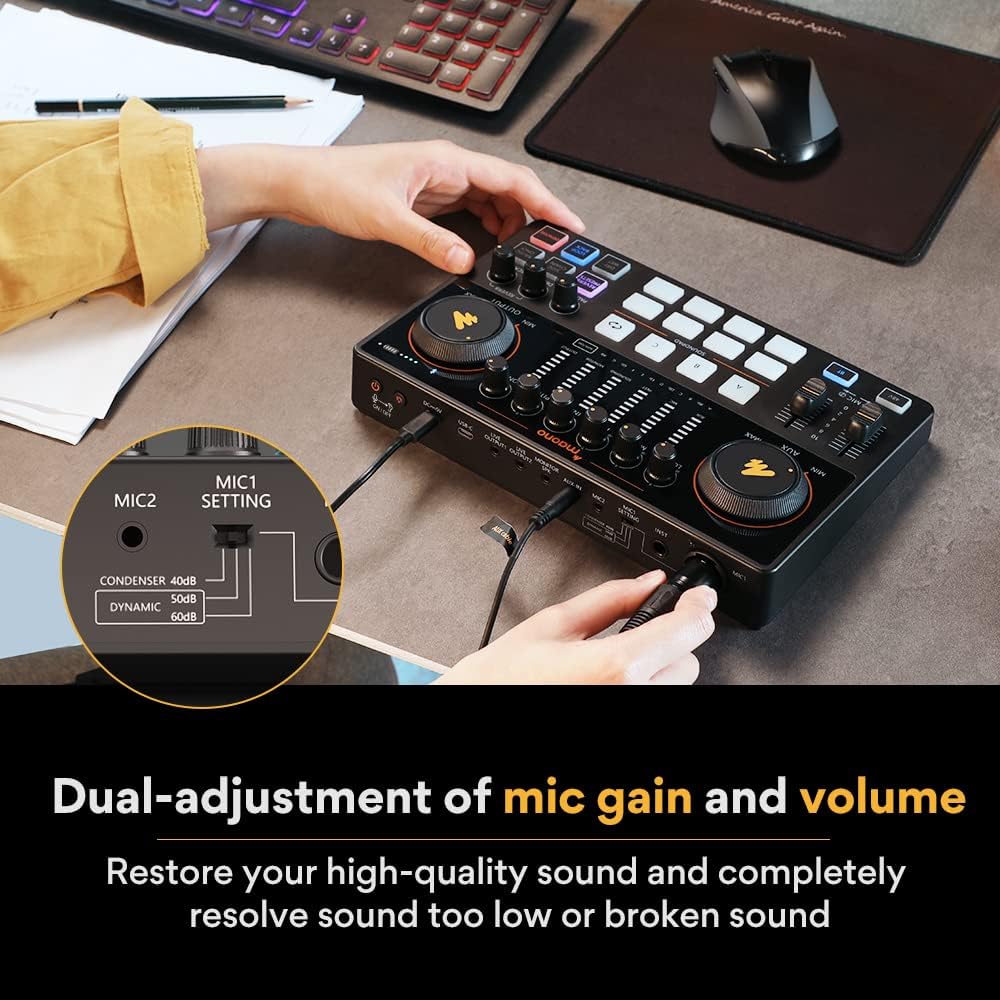 Kit de Áudio Podcast Maonocaster AME2A: Placa de Som XLR Externa com Mesa de Mistura e Microfone Condensador
