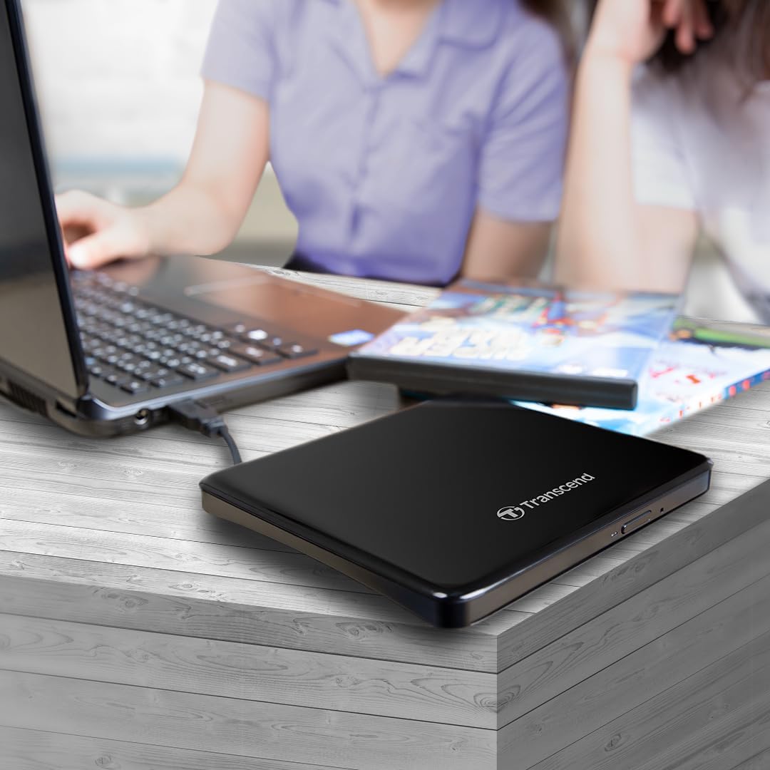 Gravador e Leitor Externo de CD/DVD Transcend TS8XDVDS-K Ultra Slim USB 2.0 Suporte M-DISC Preto