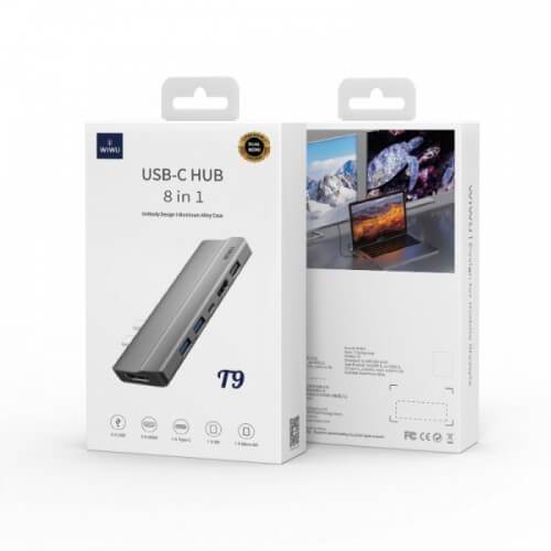 WiWU T9 8‐in‐1 USB-C Hub (Aluminum Alloy Case)