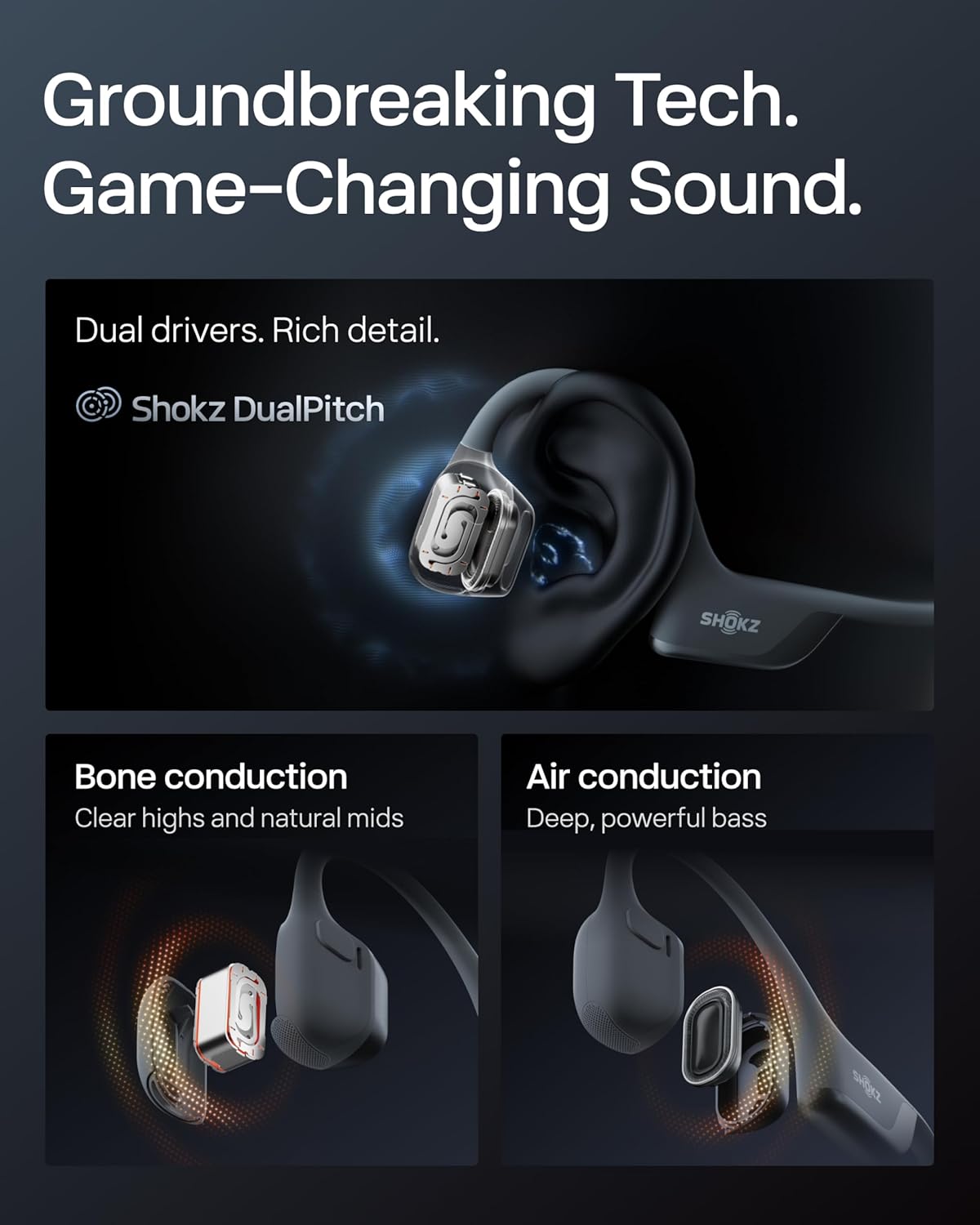 Fones de Ouvido Esportivos Shokz OpenRun Pro 2 Condução Óssea e Aérea Bluetooth