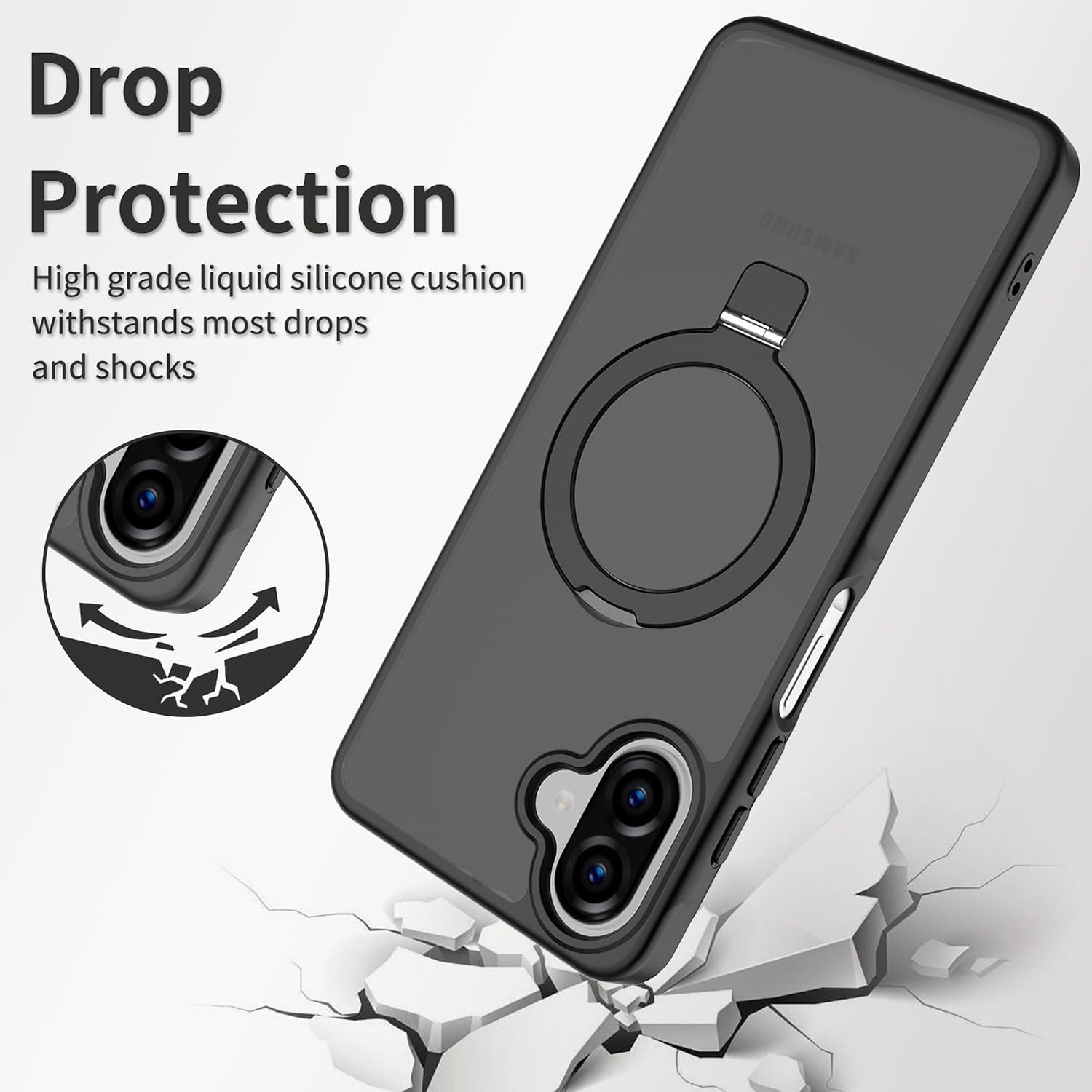 Capa VAWI Vanquish MagSafe Transparente com Suporte Stand de Anel para Smartphone Samsung Galaxy A06 4G / Galaxy A07 4G - Transparente com Anel Preto