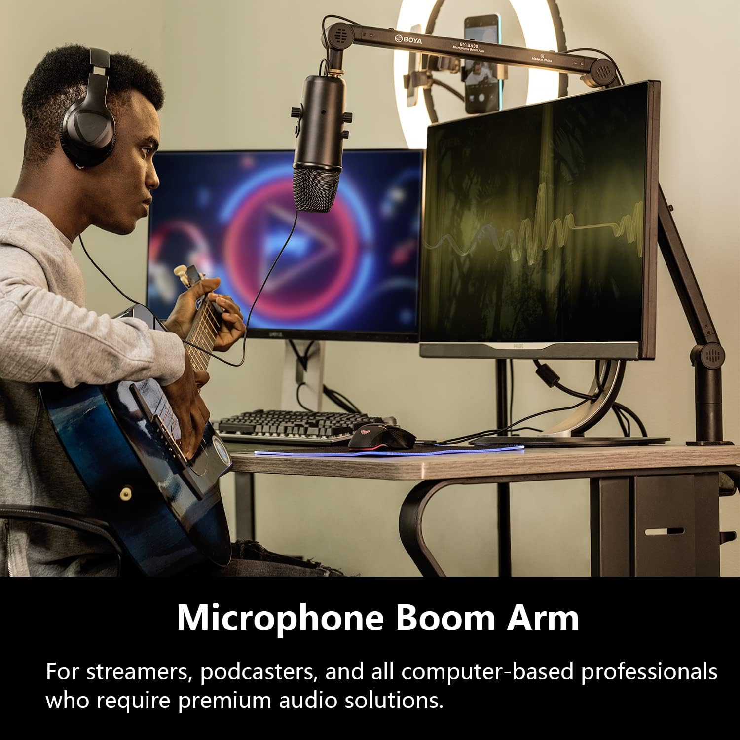 BOYA BY‑BA30 – Boom Arm para Microfone com Fixação em Mesa