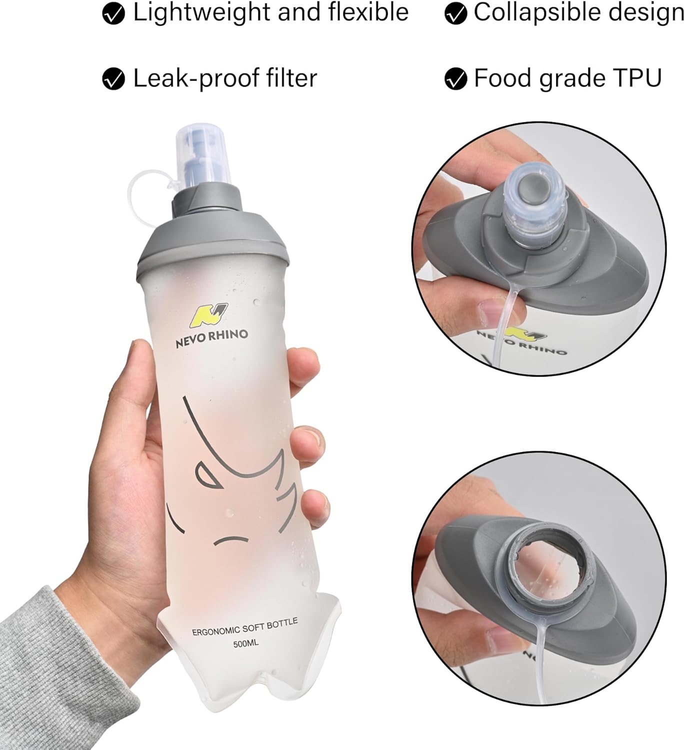 Soft Flask NNEVO RHINO 500ml | Garrafa Flexível em TPU – Livre de BPA e PVC