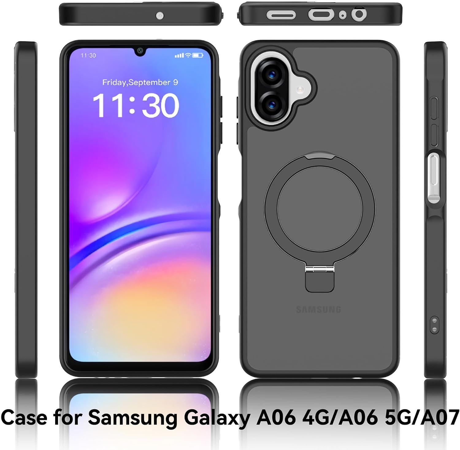 Capa VAWI Vanquish MagSafe Transparente com Suporte Stand de Anel para Smartphone Samsung Galaxy A06 4G / Galaxy A07 4G - Transparente com Anel Preto