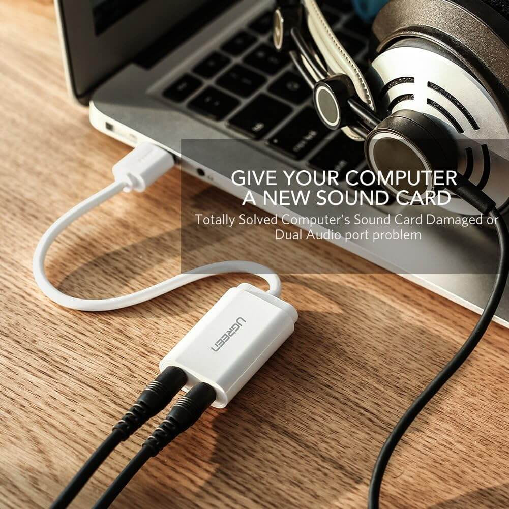 UGREEN 30143 – Adaptador de Som Externo USB para Saída de Áudio 3,5 mm