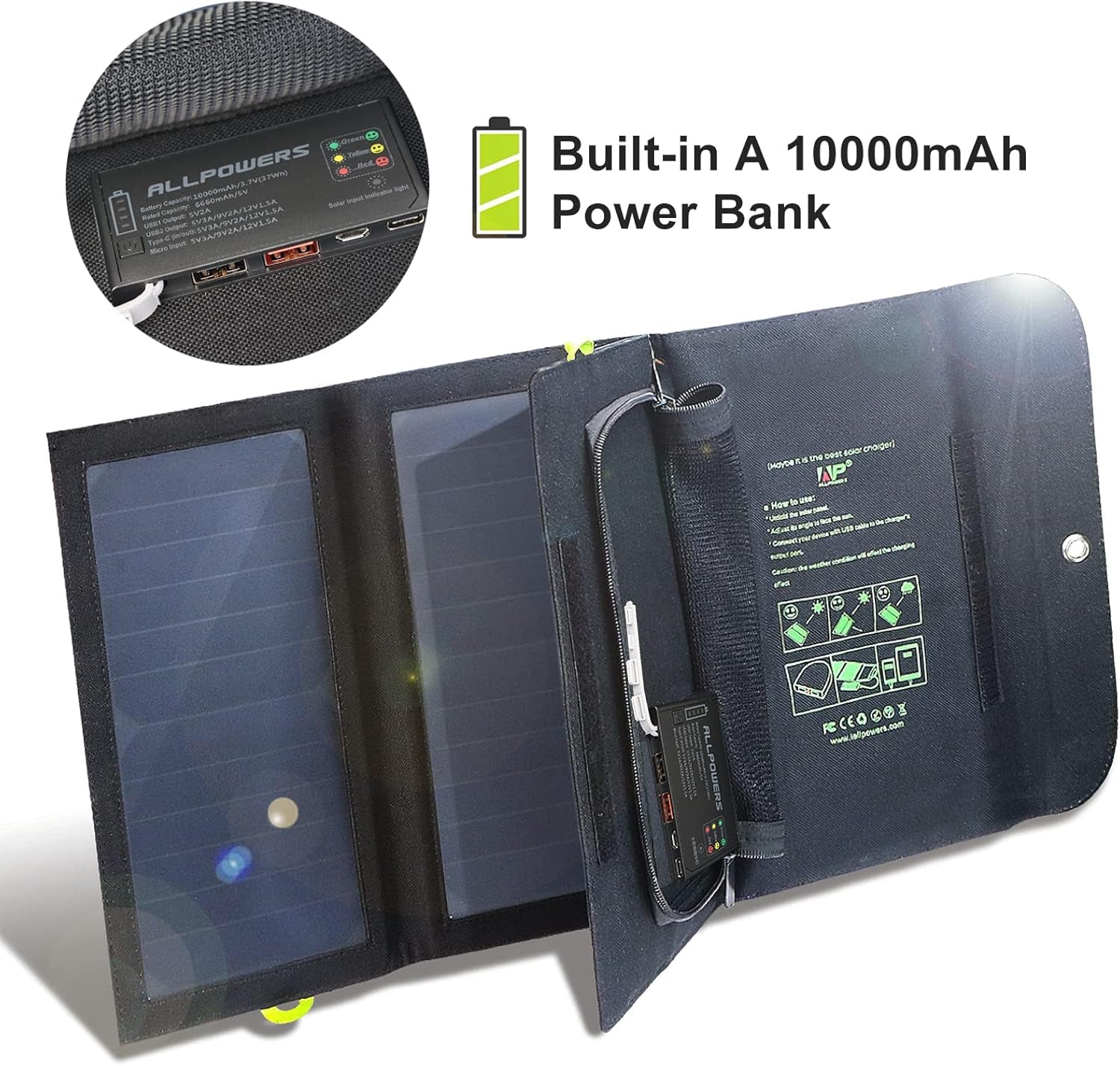 LLPOWERS SP002 Painel Solar Portátil com Bateria Embutida 10000mAh 21W 5V