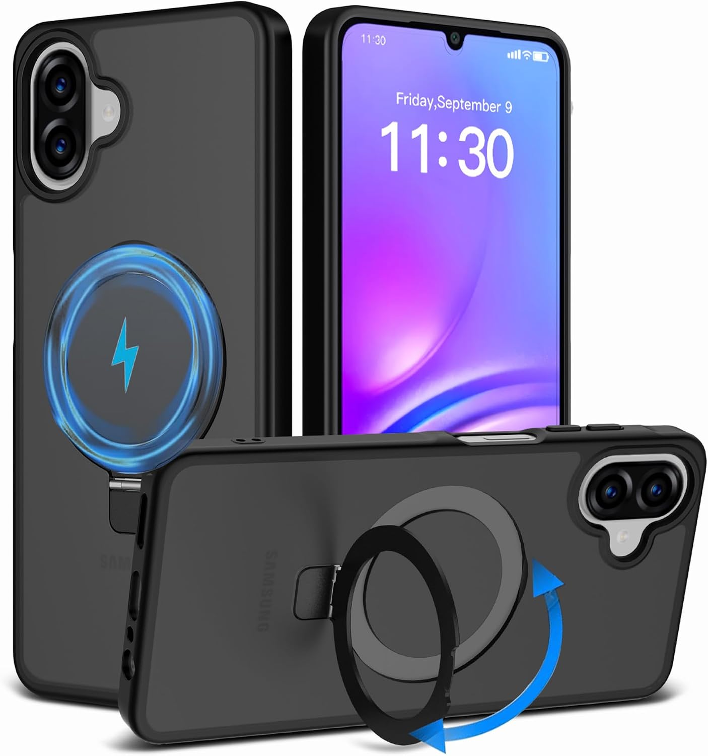 Capa VAWI Vanquish MagSafe Transparente com Suporte Stand de Anel para Smartphone Samsung Galaxy A06 4G / Galaxy A07 4G - Transparente com Anel Preto