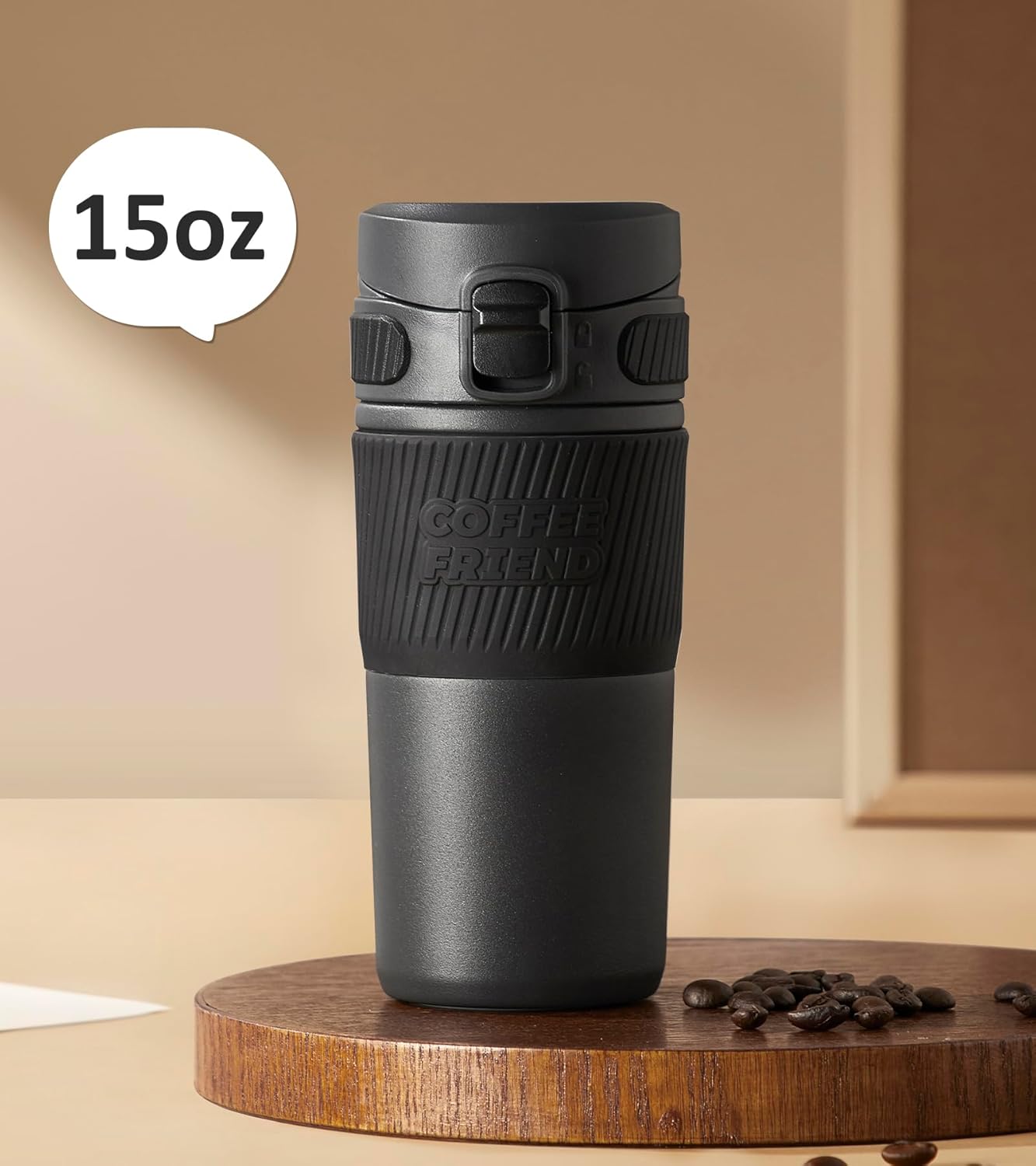 Caneca de Café de Viagem TKK-2001 | 500ml em Aço Inoxidável com Isolamento e Tampa Flip – Rosa & Preto