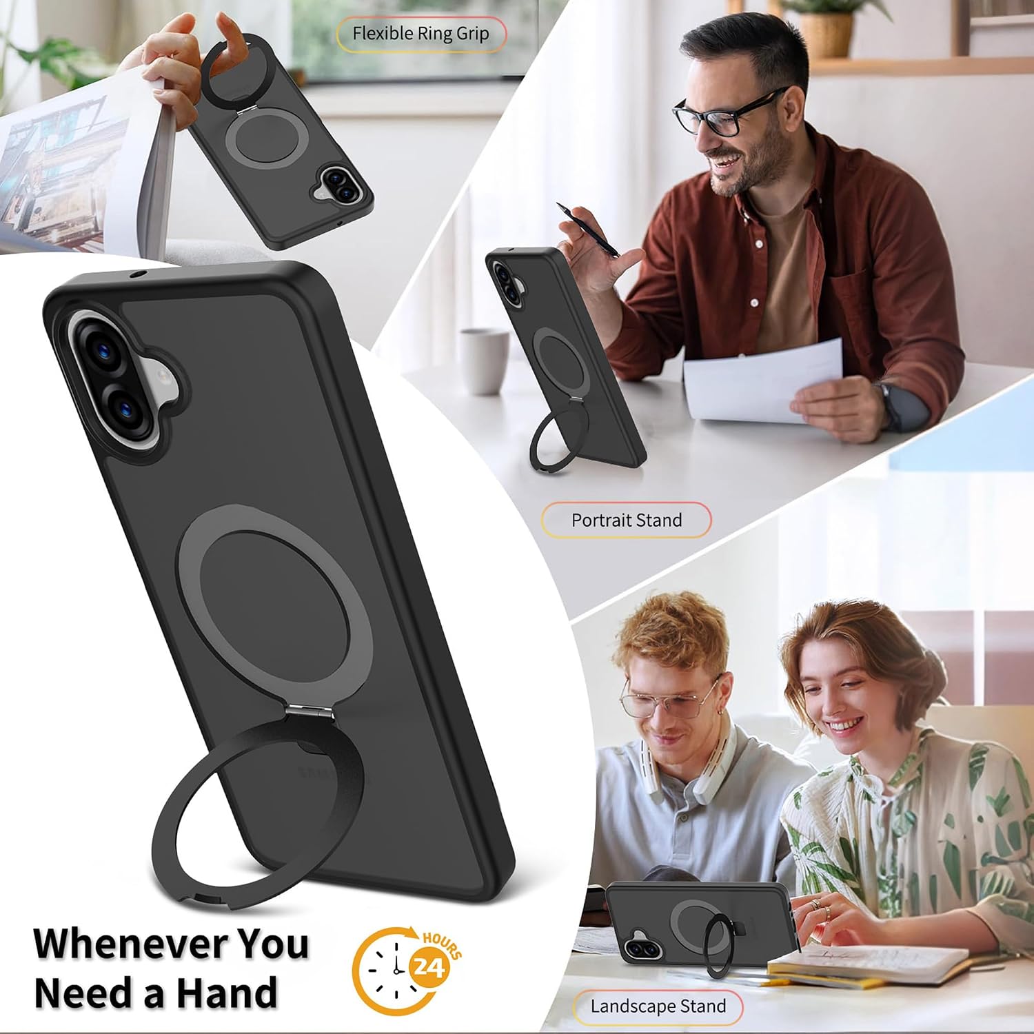Capa VAWI Vanquish MagSafe Transparente com Suporte Stand de Anel para Smartphone Samsung Galaxy A06 4G / Galaxy A07 4G - Transparente com Anel Preto