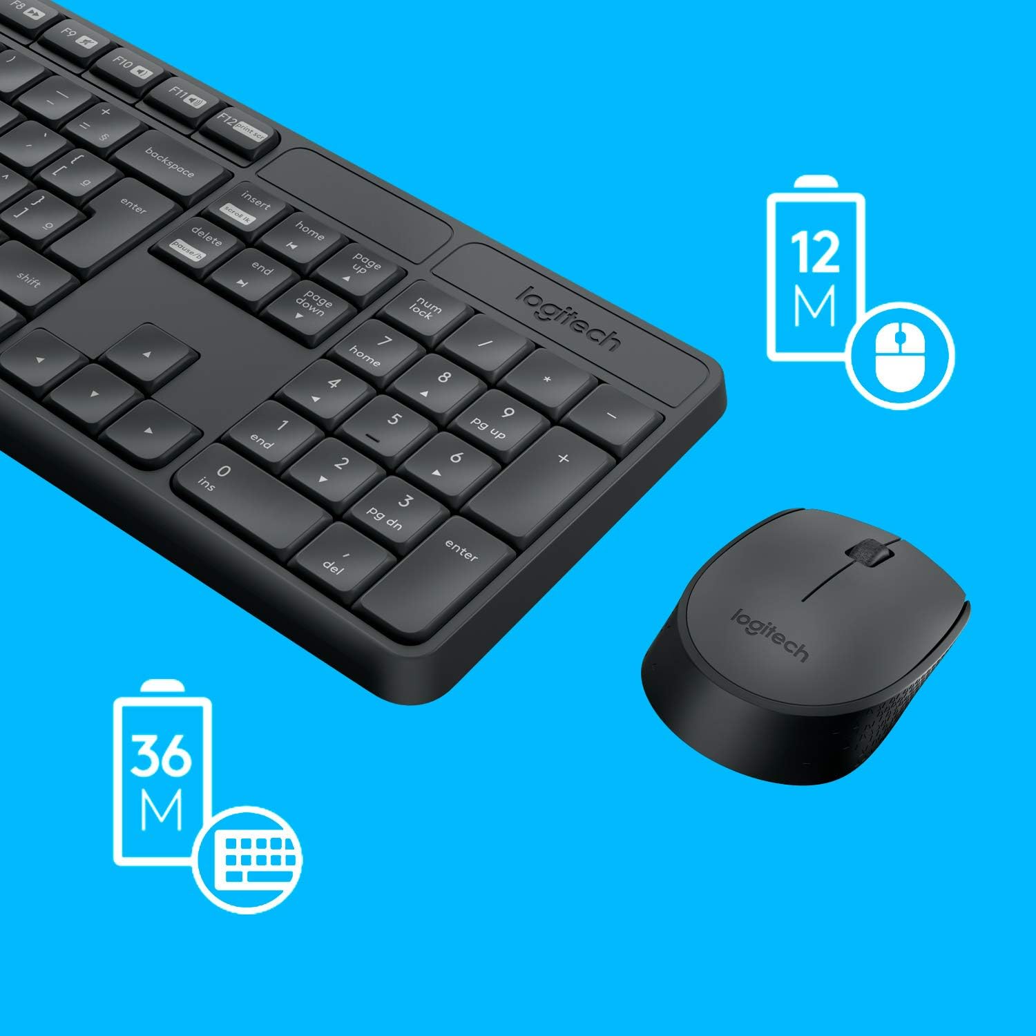 Kit Teclado e Rato Sem Fio Logitech MK235 Combo 2.4 GHz Receptor Nano USB Bateria até 36 Meses Teclado Numérico Resistente a Salpicos