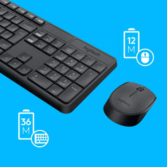 Kit Teclado e Rato Sem Fio Logitech MK235 Combo 2.4 GHz Receptor Nano USB Bateria até 36 Meses Teclado Numérico Resistente a Salpicos