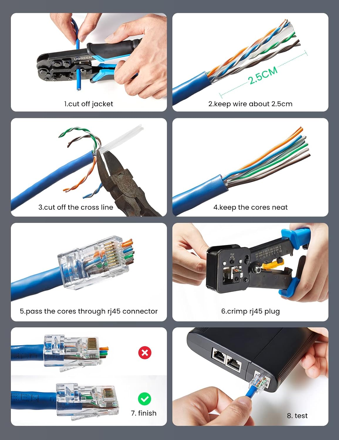 UGREEN Conector RJ45 Cat6 – Pacote com 100 Unidades (Modelo 60558)