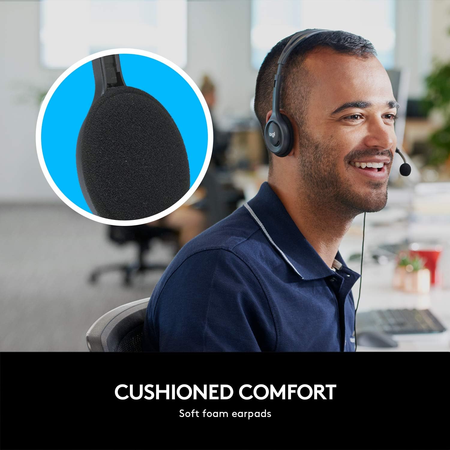 Headset Estéreo Logitech H111 On-Ear com Microfone Giratório P2 Único (Preto)
