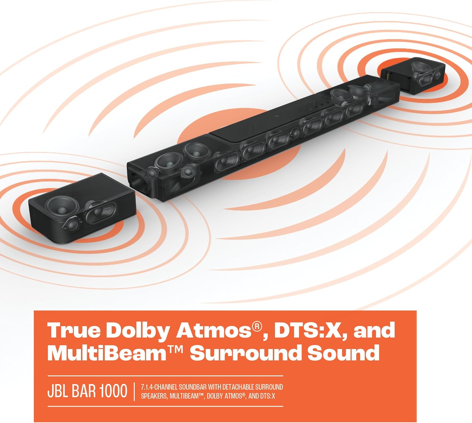 JBL Bar 1000: 7.1.4-Channel soundbar with Detachable Surround Speakers, MultiBeam™, Dolby Atmos®, and DTS:X®, Black