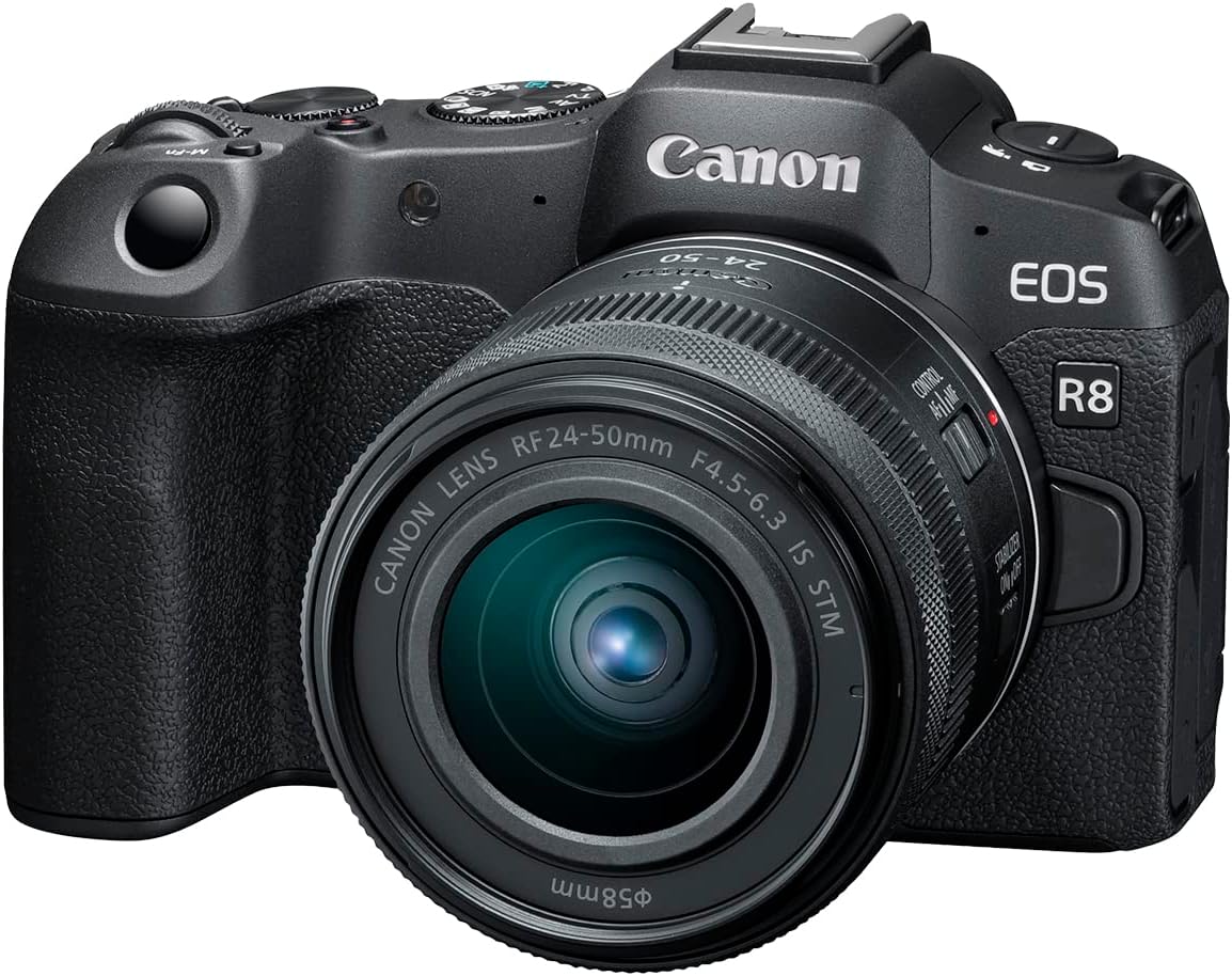Câmera Mirrorless Full-Frame Canon EOS R8 com Lente RF 24-50mm f/4.5-6.3 IS STM