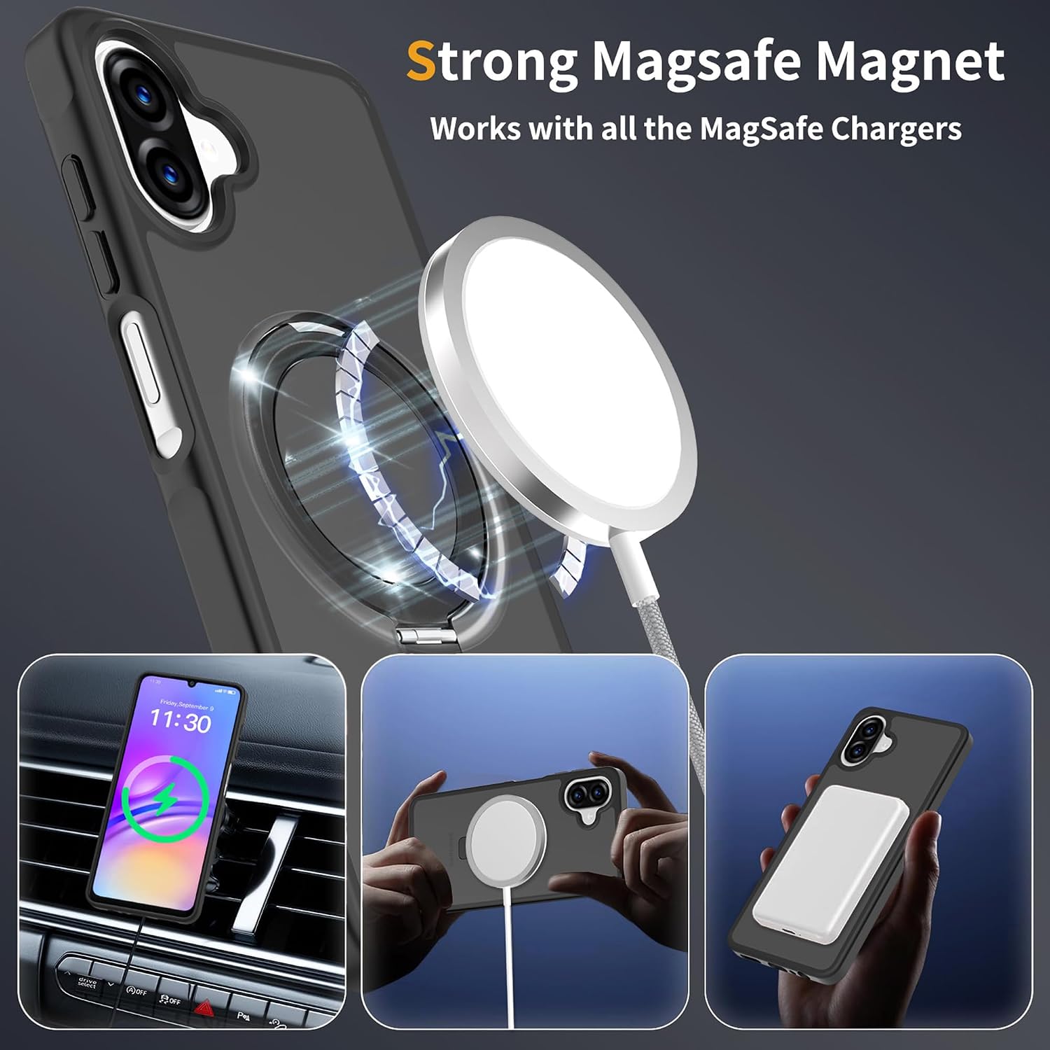 Capa VAWI Vanquish MagSafe Transparente com Suporte Stand de Anel para Smartphone Samsung Galaxy A06 4G / Galaxy A07 4G - Transparente com Anel Preto