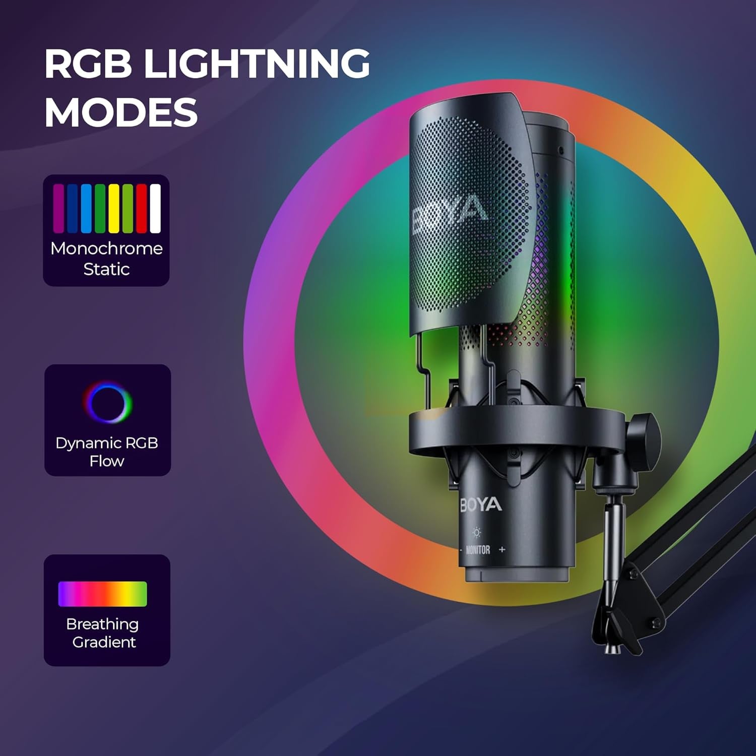 Microfone Condensador USB BOYA K9 Vibrant Lighting
