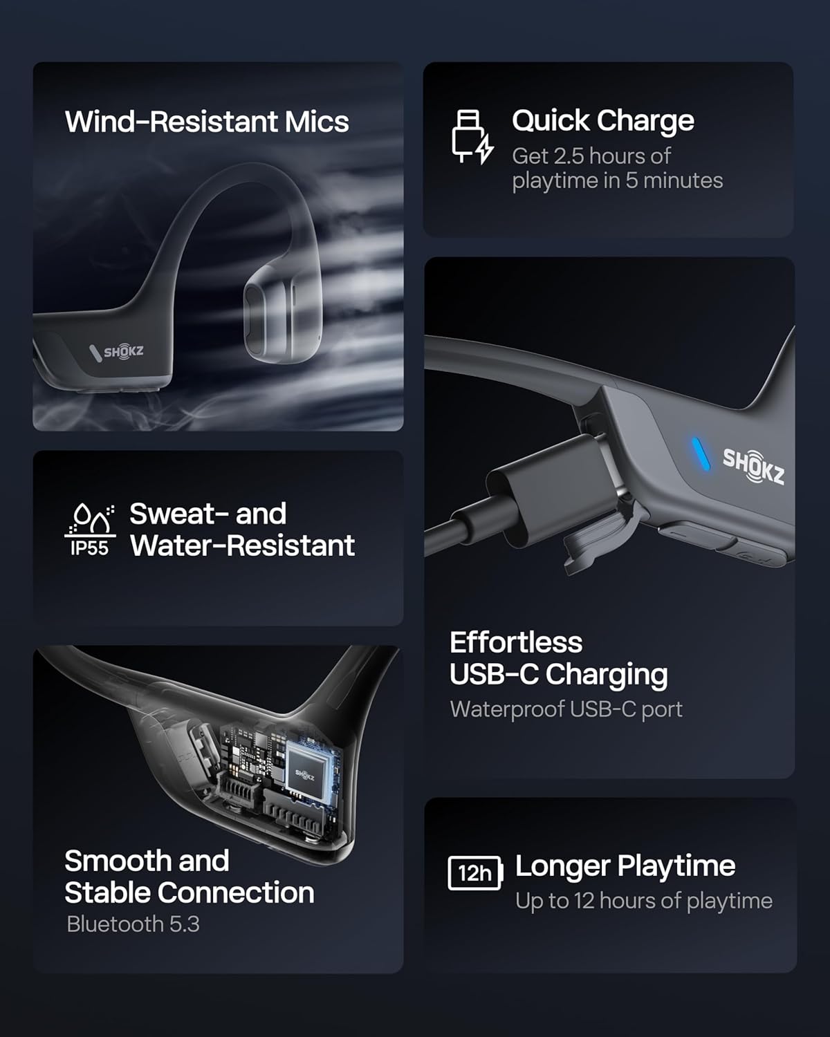 Fones de Ouvido Esportivos Shokz OpenRun Pro 2 Condução Óssea e Aérea Bluetooth