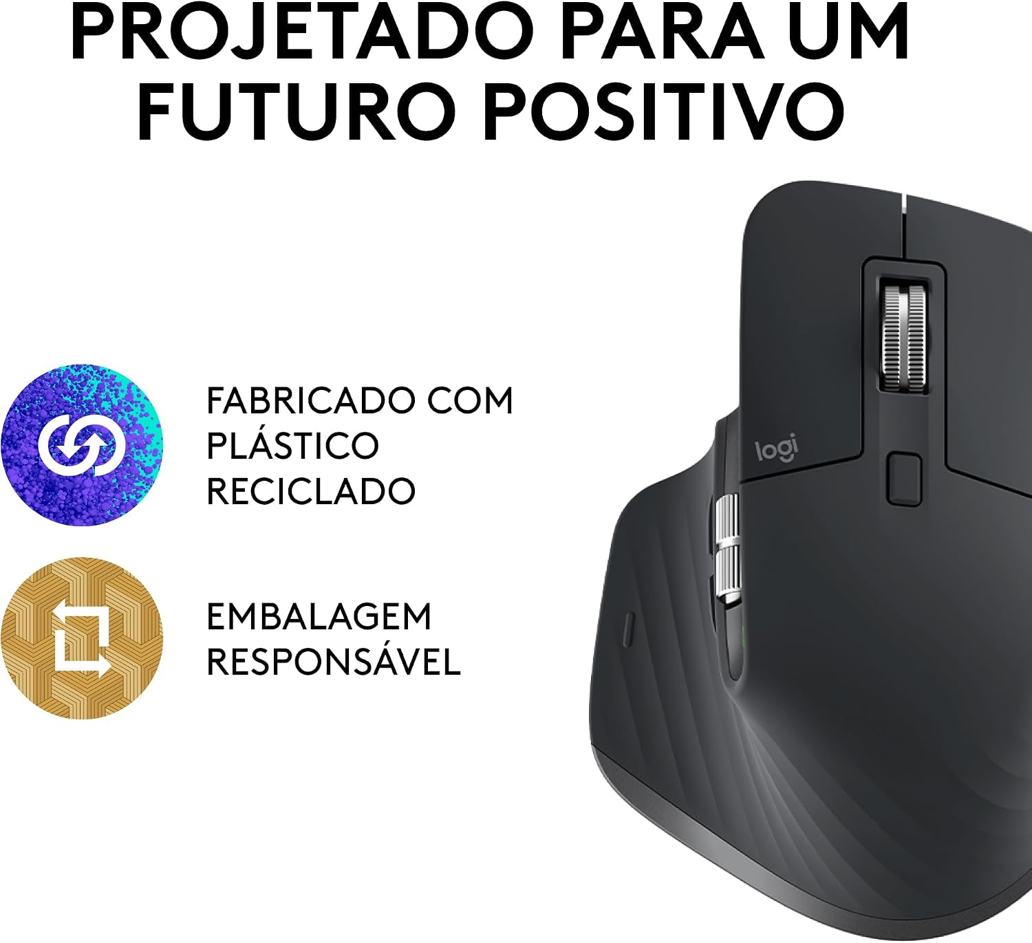 Rato Ergonómico Sem Fio Logitech MX Master 3S Preto Sensor 8000 DPI Vidro Quiet Clicks Rolagem MagSpeed Bluetooth e USB-C