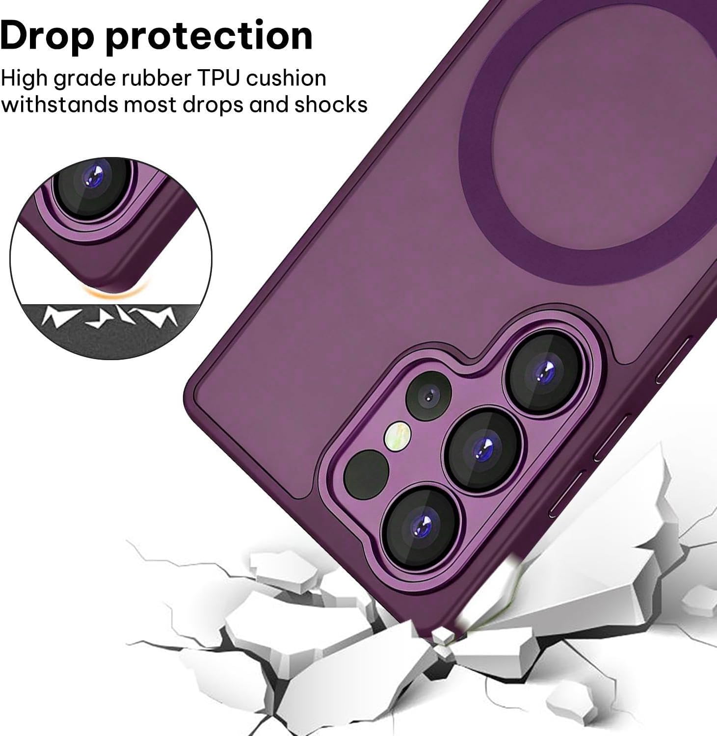 Capa Moobifi Clear Matte MagSafe com Proteção Dedicada de Câmara para Smartphone Samsung Galaxy S26 Ultra (LHA54) - Transparente Fosca / Roxo Violeta