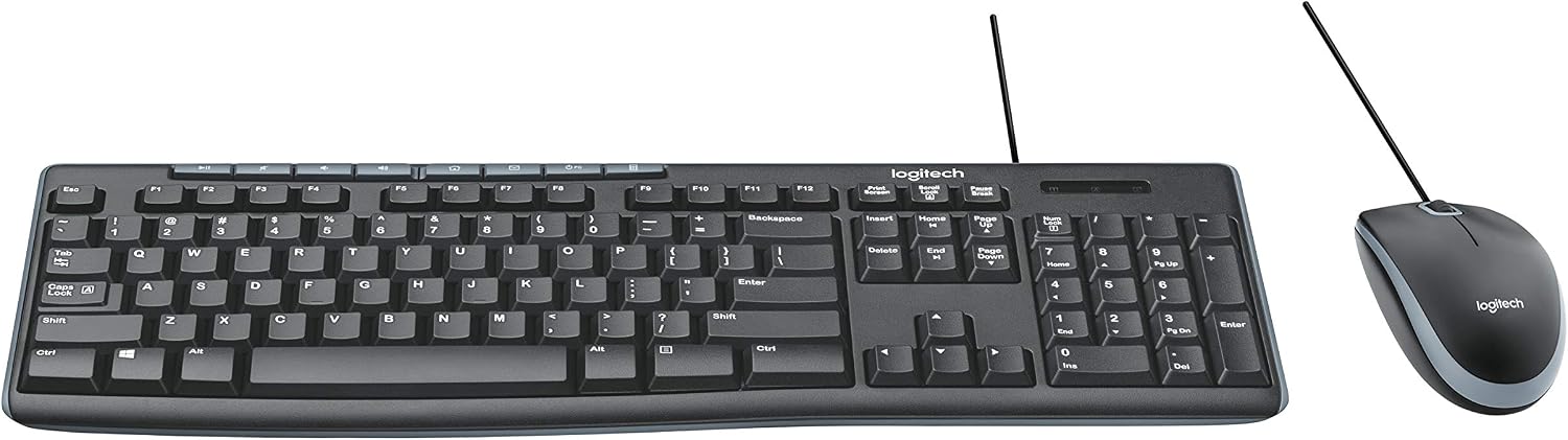Kit Teclado e Rato USB Logitech MK200 Combo Com Fio Teclas de Atalho Multimédia e Design Resistente a Salpicos