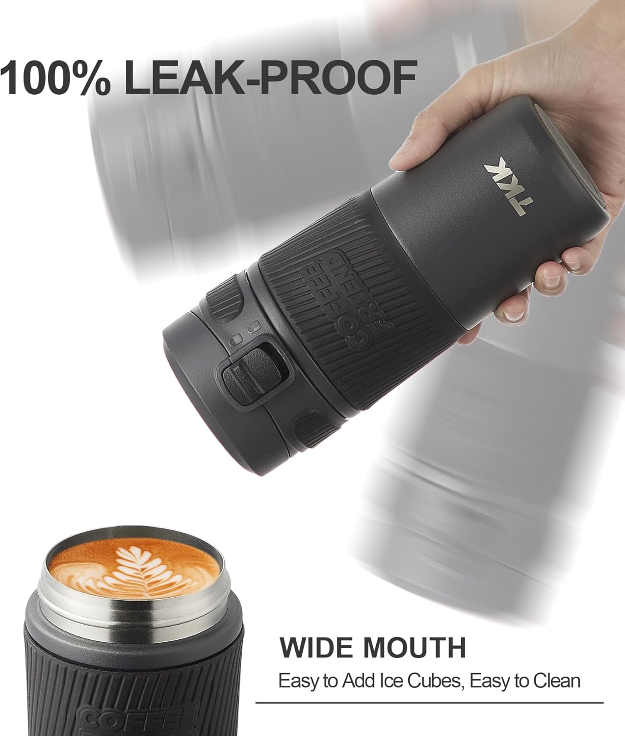Caneca de Café de Viagem TKK-2001 | 500ml em Aço Inoxidável com Isolamento e Tampa Flip – Rosa & Preto