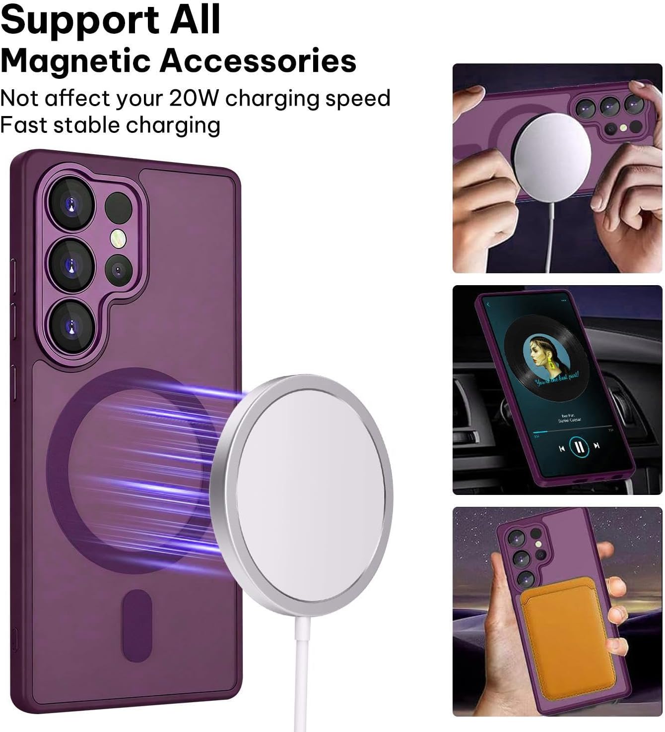 Capa Moobifi Clear Matte MagSafe com Proteção Dedicada de Câmara para Smartphone Samsung Galaxy S26 Ultra (LHA54) - Transparente Fosca / Roxo Violeta